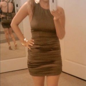 Alice + Olivia sexy silk olive green mini dress.